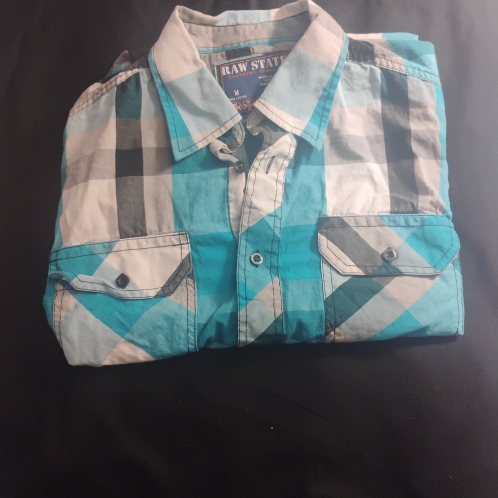 Raw State Turquoise and Gray Checkered Men's Shirt
